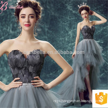 Alibaba Short Grey Off-Shoulder Fashionable Evening Dress with Feather in China